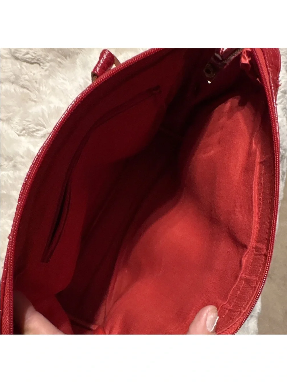 Red Patent Croc-Embossed Satchel Handbag